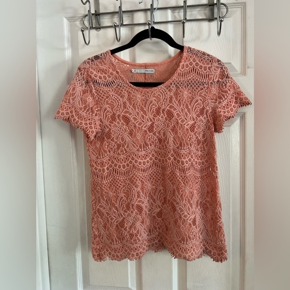 Maurice’s Blouse Medium Paisley Embroidered Lace Pink Back Split 100% Nylon - Picture 1 of 5